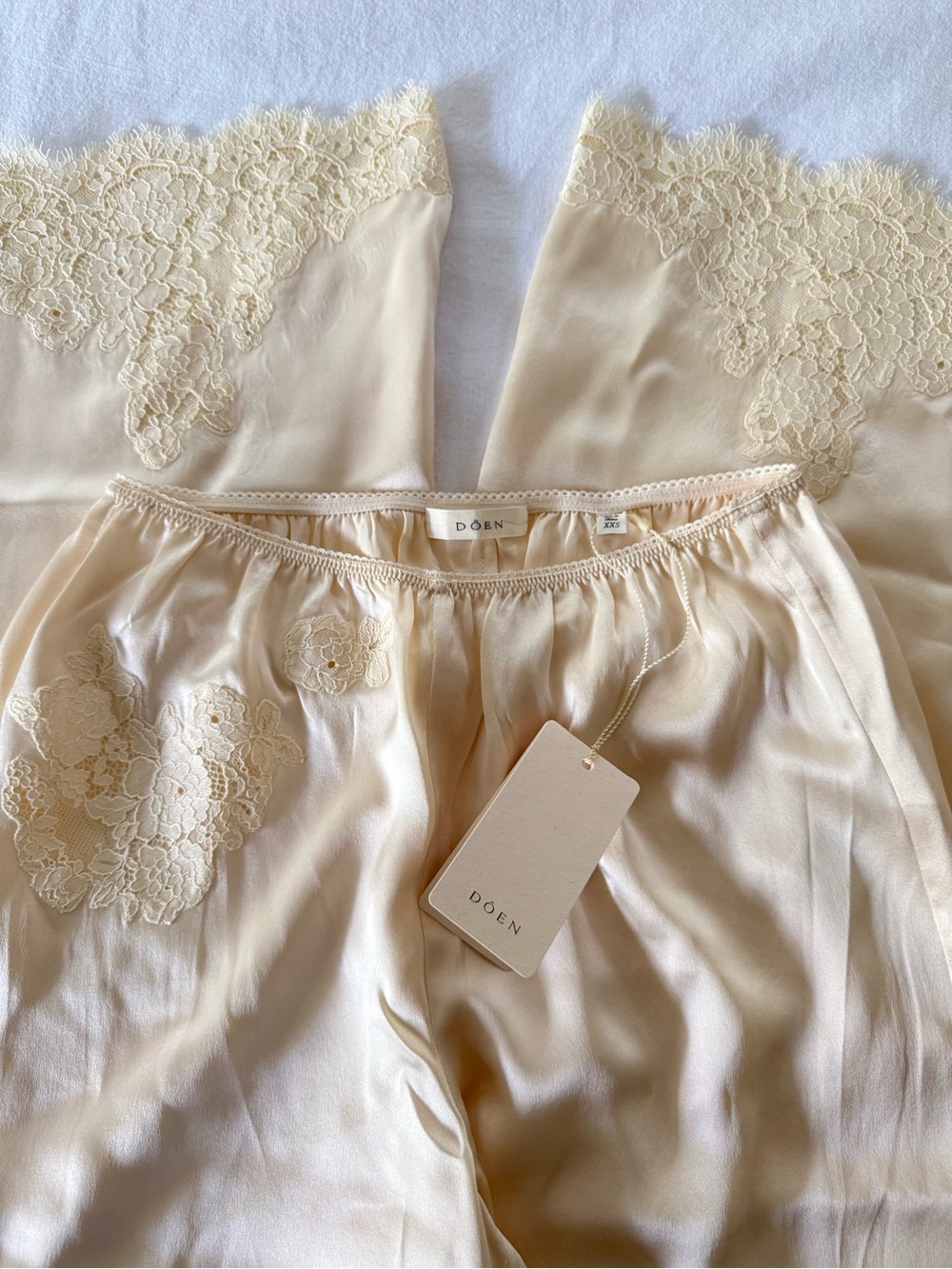 NWT Dôen Lavon Silk Lace-Trimmed Pants in Candlelight Size XXS - Picture 8 of 12